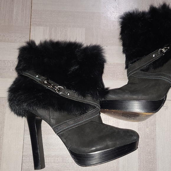 Coach black suede and fur booties with platform heel- Size 6 B - Picture 2 of 3